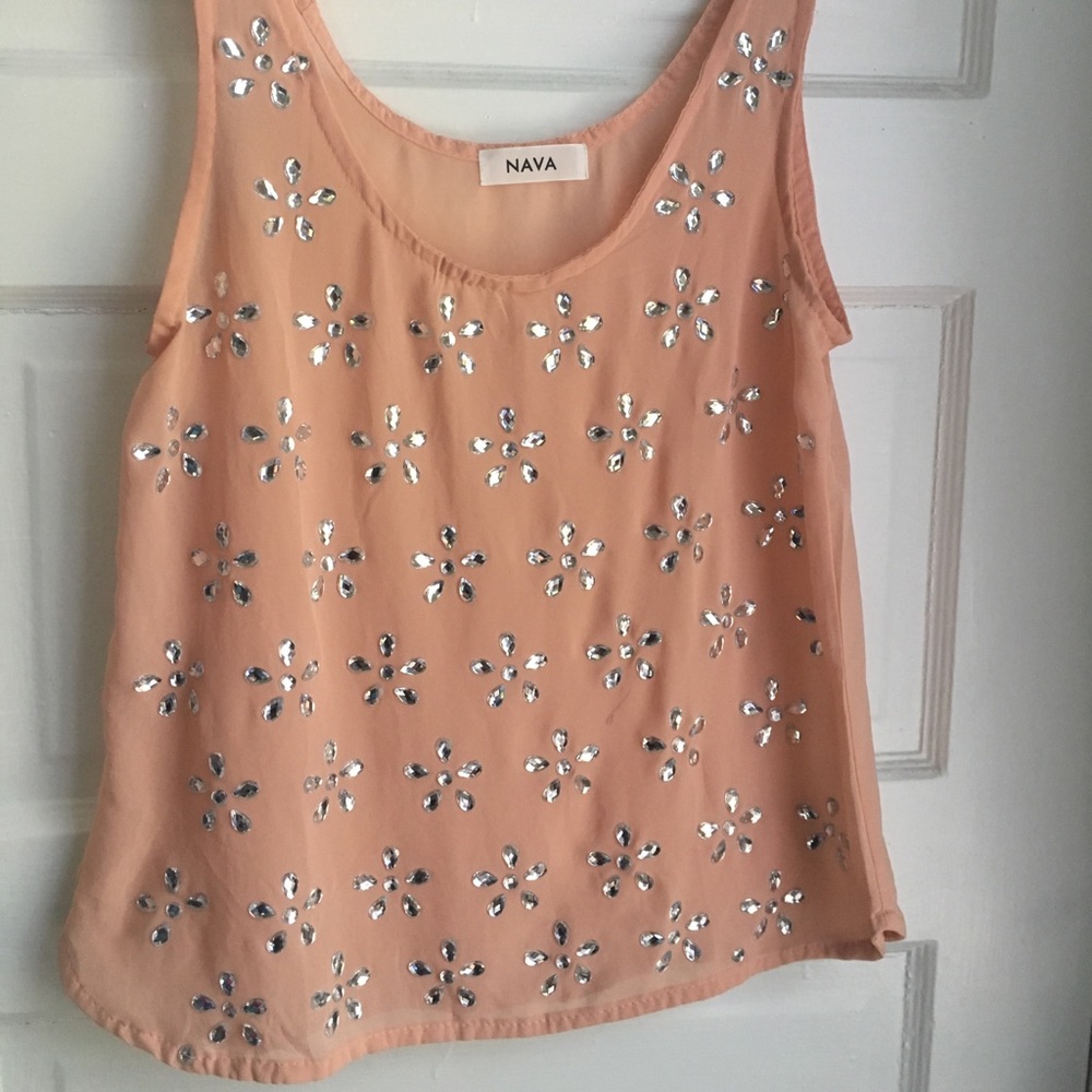 NWOT Peach Floral Rhinestone Top